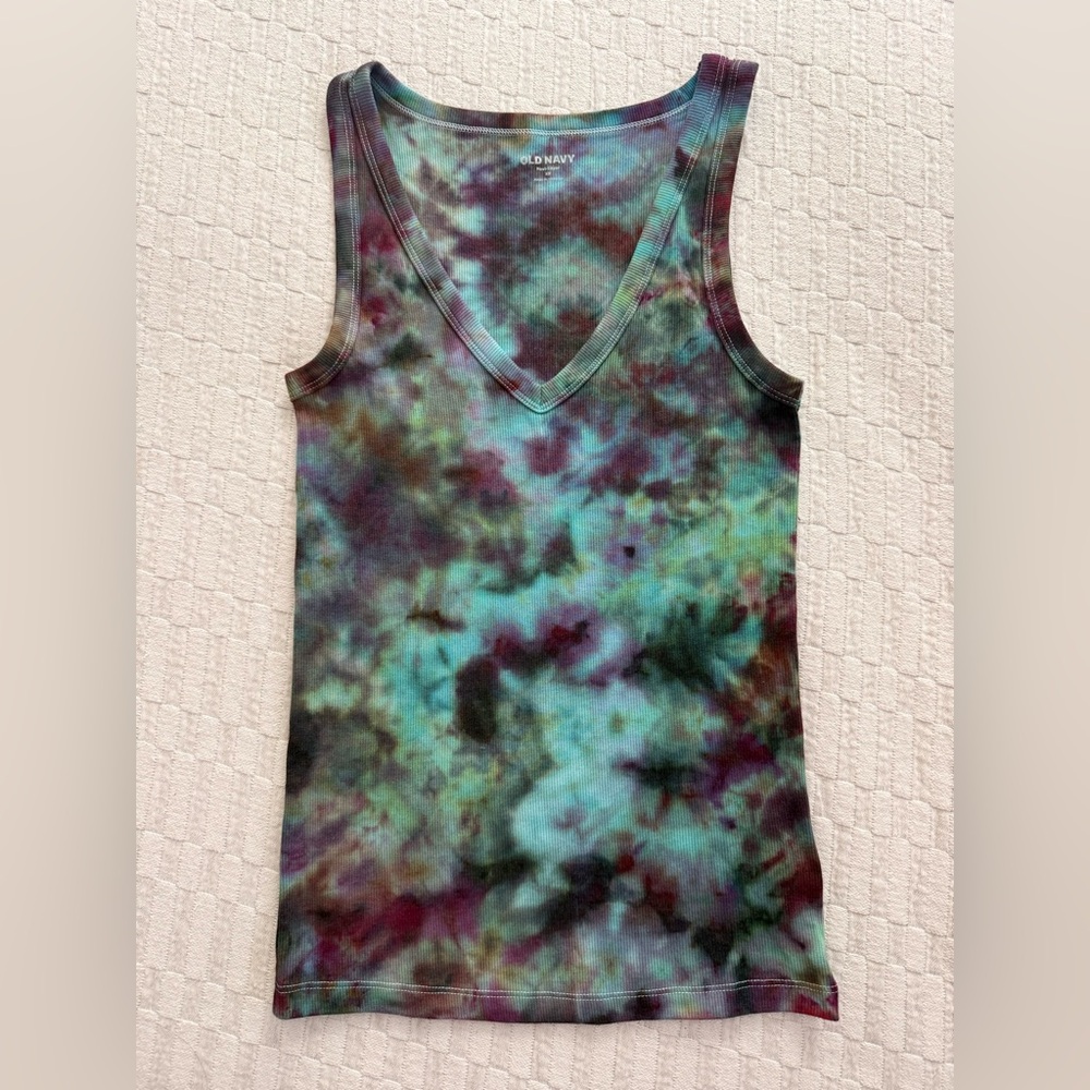 Old Navy Ribbed V-Neck Tank - Teal, Plum & Green Tie-Dye